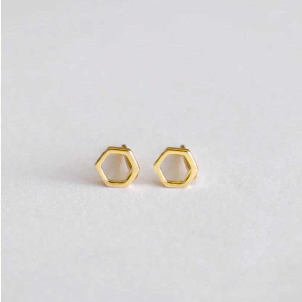 NEW ANTHROPOLOGIE 18kt Gold Open Hexagon Geometric Stud Post Earring Jewelry